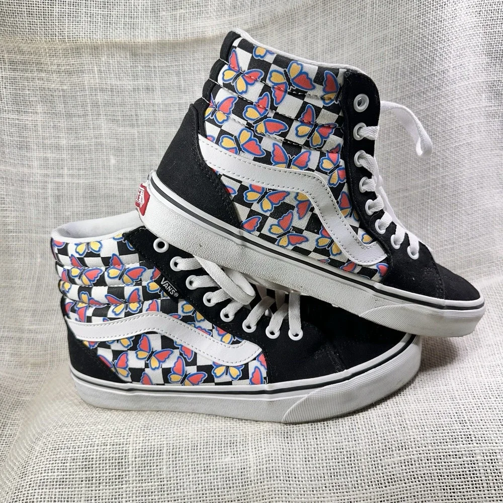 Vans Filmore Hi Butterfly Checkerboard Shoes 8.5 Womens Black Sneakers 721356 - Picture 1 of 9